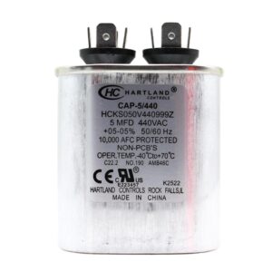 The HVAC Genius 5 MFD AC Capacitor, 5uF ±5% 370VAC/440 Volt Oval Run Start Capacitor for Air Conditioner Condenser Straight Cool or AC Motor and Fan Starting or Heat Pump Air Conditioner