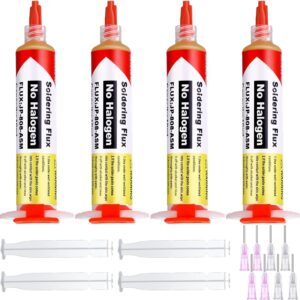 Treela 10ml 8341 No Clean Solder Flux Paste 10cc Tacky Soldering Flux 40ml Pneumatic Dispenser with Plunger and Dispensing Tip for Electronics Pcb Ic Cellphone Cpu Led Bga Repairing (4 Pack)